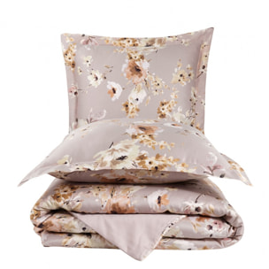 Parure housse de couette 240x220 cm et 2 taies d'oreiller 63x63cm satin de coton imprimé