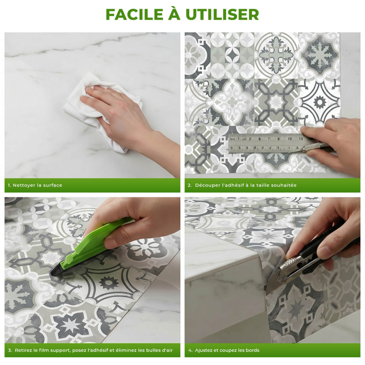 Sticker Sol avec laminat de Protection en Plastique Anti-dérapant | Stickers adhésif Sol - CARREAUX DE CIMENT SOL NATALE - 1 sticker