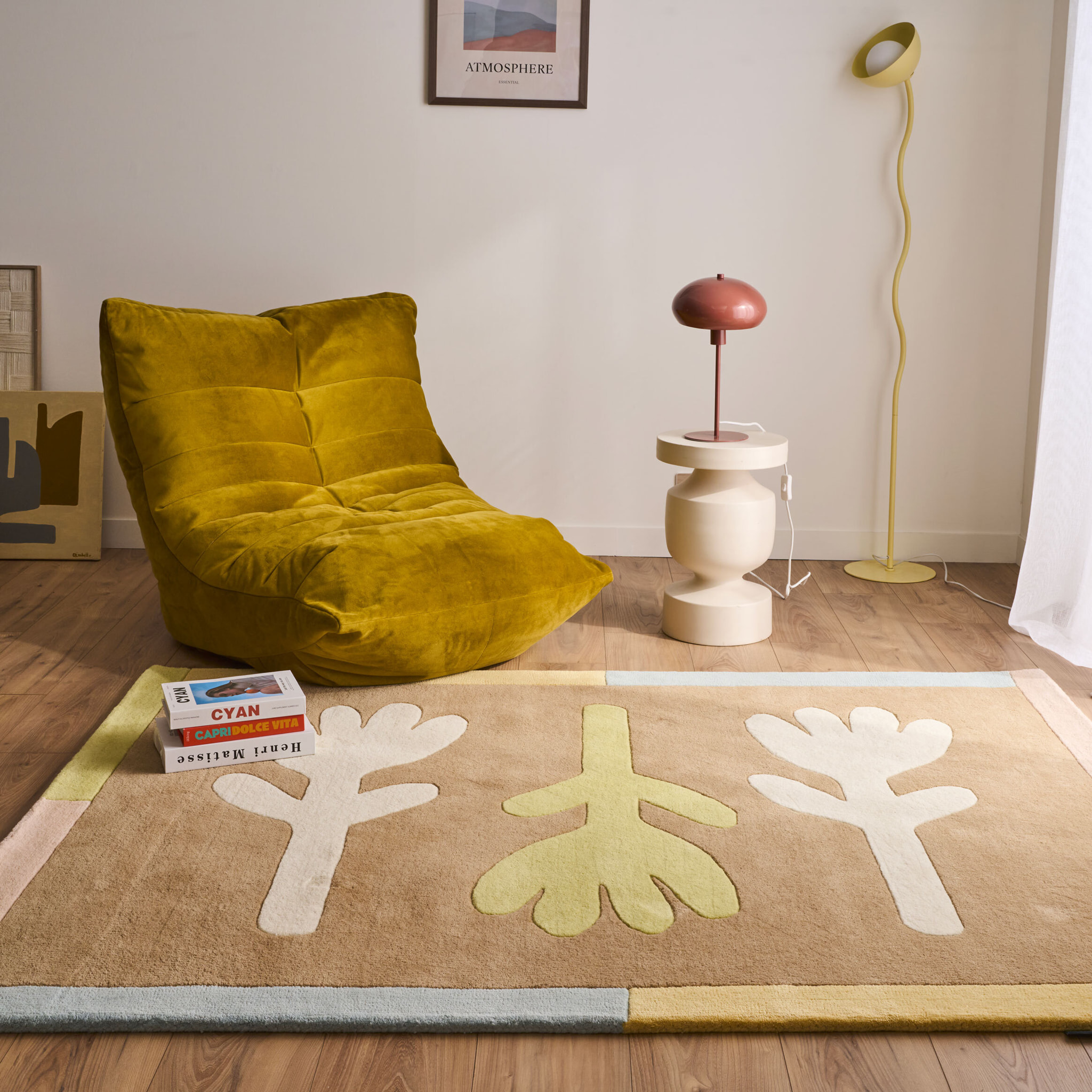 PANTONE - Tapis en laine fait main RAYON TENDRE à motif aztèque