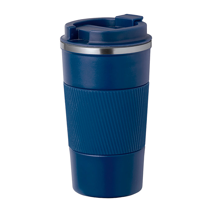 Vaso térmico en acero inox de doble pared y 400 ml de capacidad. Con dosificador en tapa y abrefácil, banda de silicona a juego y base antideslizante. Libre de BPA.