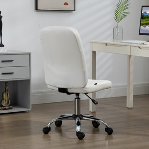 Silla de Oficina sin Brazos Silla de Escritorio Giratorio de Piel Sintética con Altura Ajustable Estilo Moderno Carga 120 kg 45x59x90-100 cm Blanco