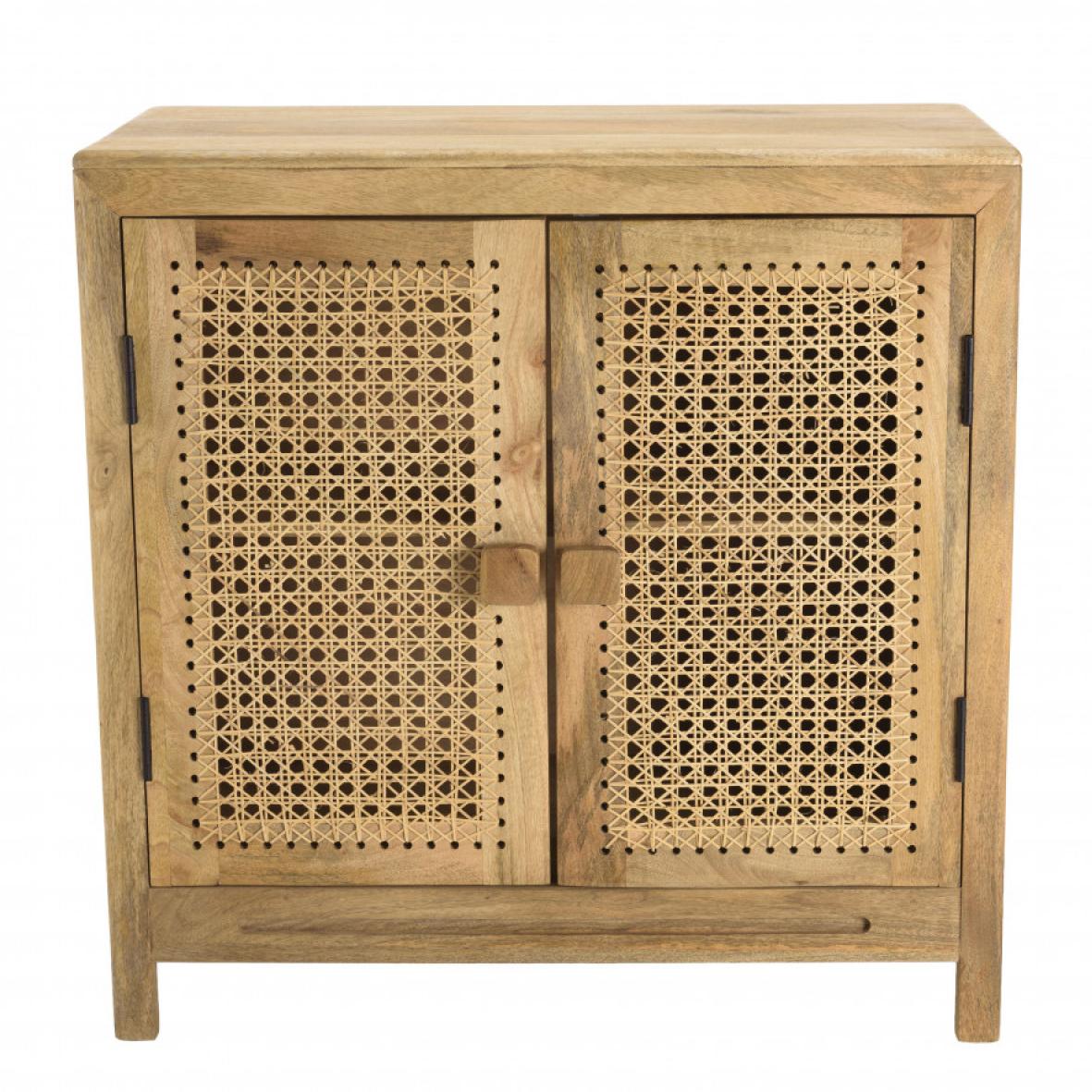 ISA - Buffet marron 2 portes bois de manguier et cannage couleur naturelle