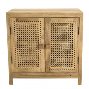 ISA - Buffet marron 2 portes bois de manguier et cannage couleur naturelle