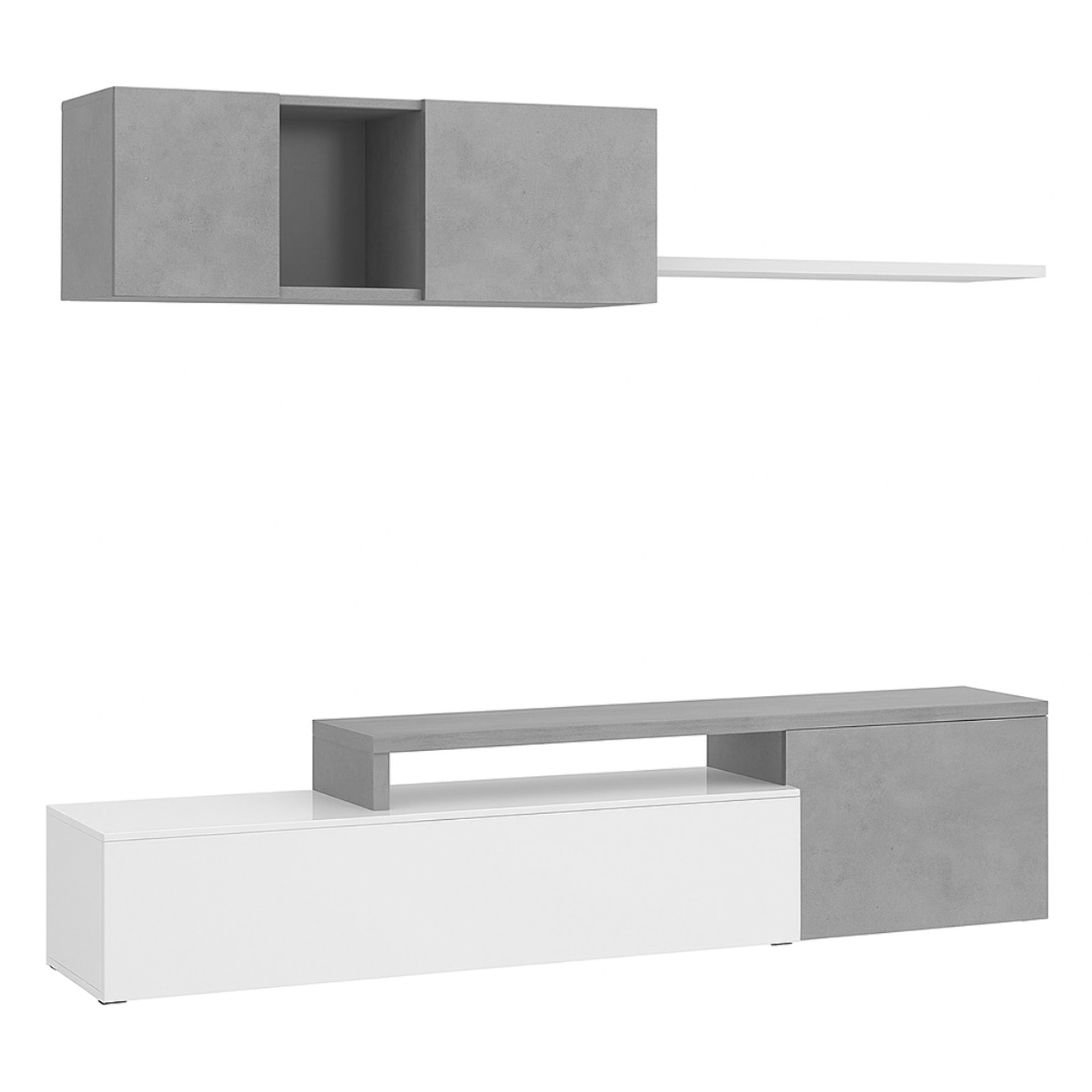 Parete Attrezzata Mobile Soggiorno TV con Mensola Pensile Salotto Base Televisione Sala Pranzo Design Moderno Reversibile 201x41x44 cm Bianco Grigio