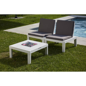 Set salotto da esterno Cervia, Set da giardino con 2 sedute con schienale ed 1 modulo multifunzione, Salottino con cuscini, 100% Made in Italy, Bianco