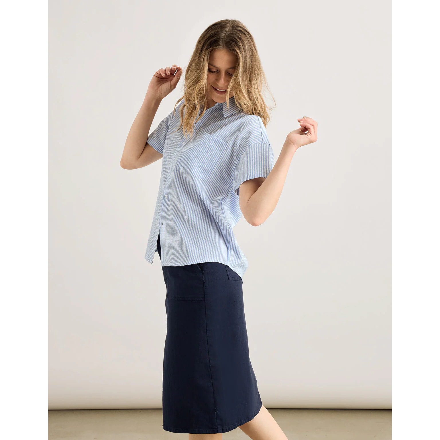 Camisa Manga Corta Rayas Azul - Suquisa