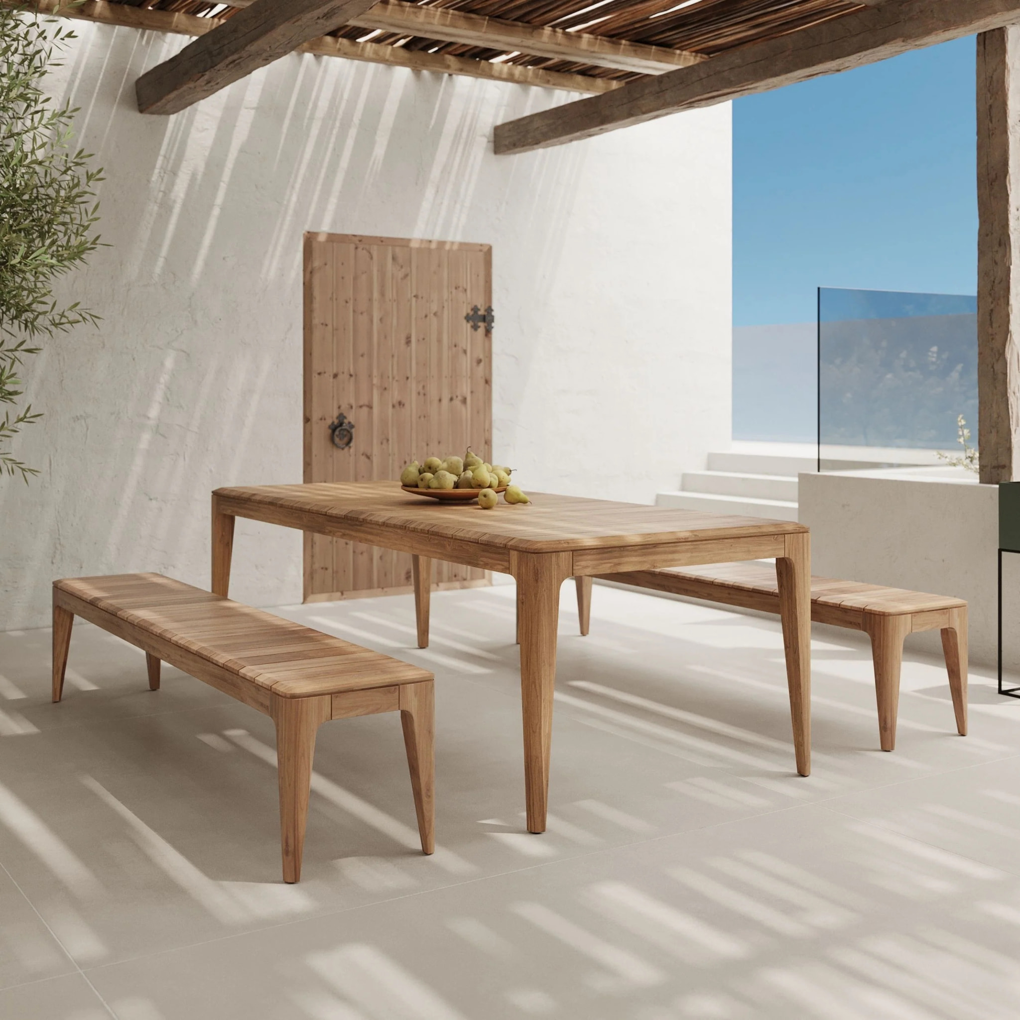 Table et bancs de jardin en bois de teck recyclé 10 personnes - Nonza