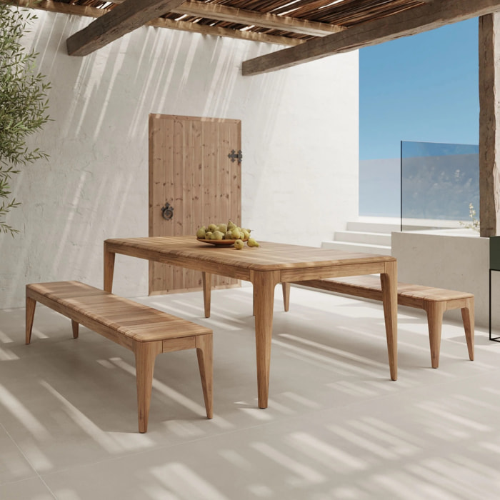 Table et bancs de jardin en bois de teck recyclé 10 personnes - Nonza