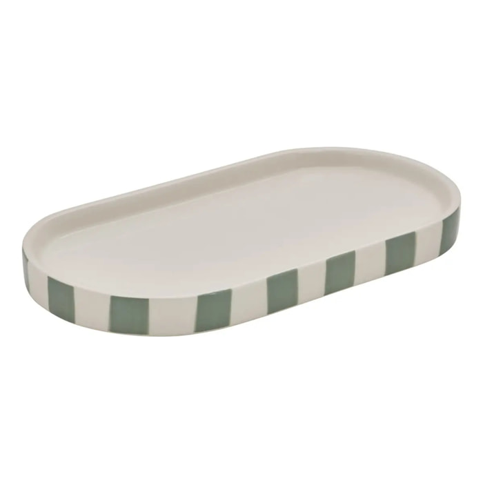Plateau Strio 24cm rayures vert céladon en grès
