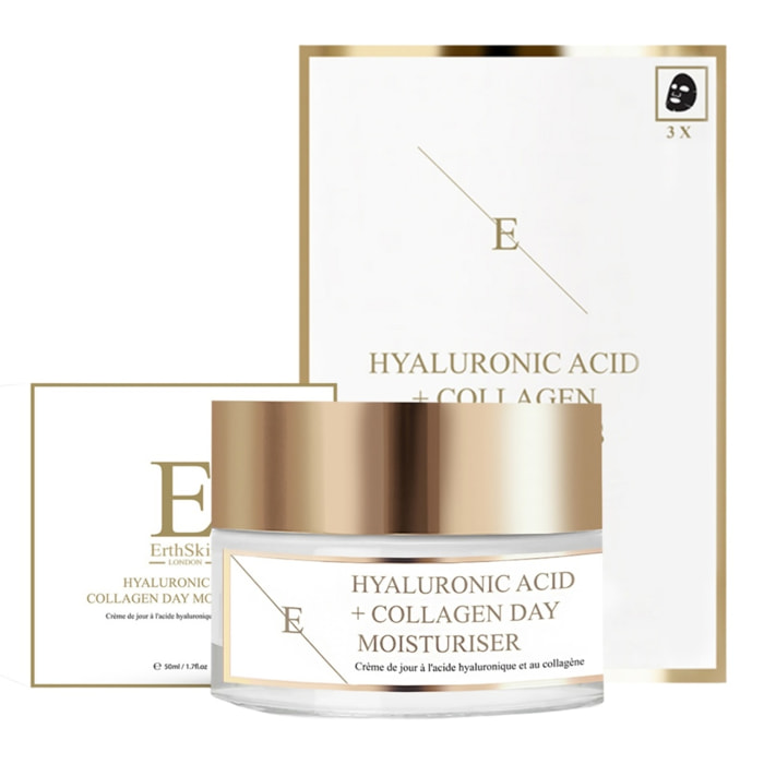 Crema de día con ácido hialurónico y colágeno + mascarilla de ácido hialurónico y colágeno - 3 hojas