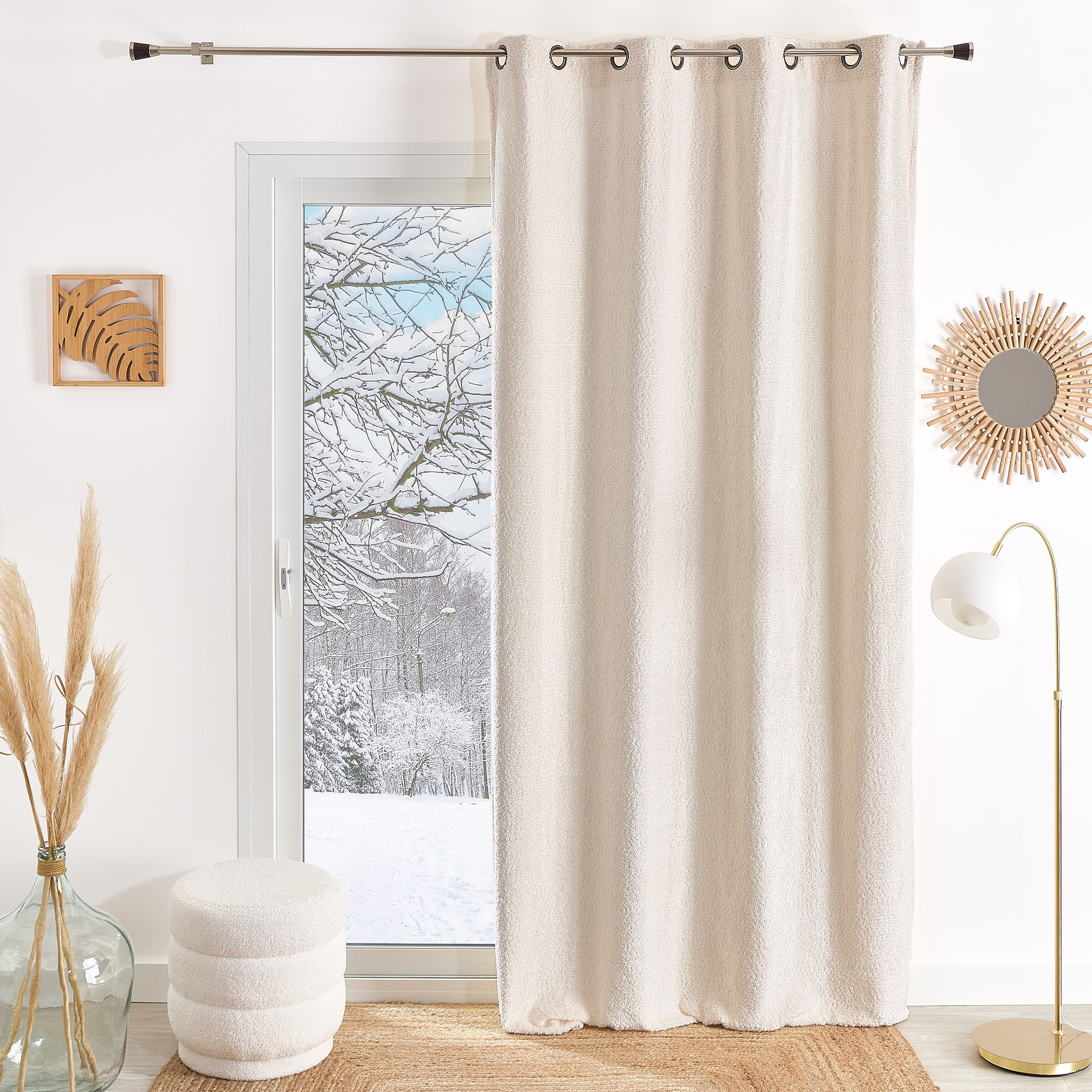 Rideau à oeillets chenille  - Effet peluche - Ecru