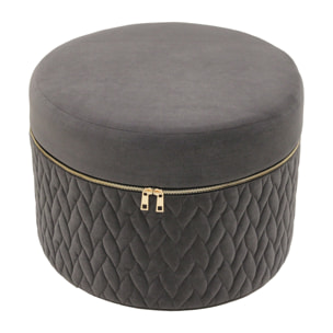 Pouf Velours Fermeture Eclair Gris
