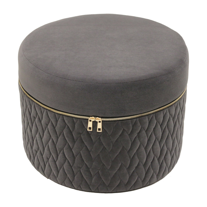 Pouf Velours Fermeture Eclair Gris