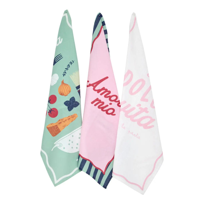 Lot de 3 torchons Della pasta 70x45cm en coton