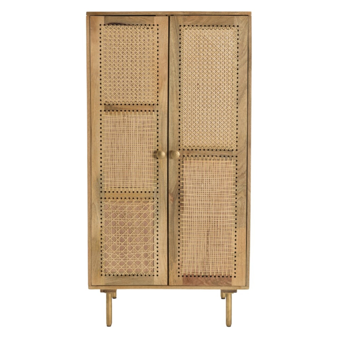ISA - Meuble haut marron 2 portes bois de manguier cannage couleur naturelle