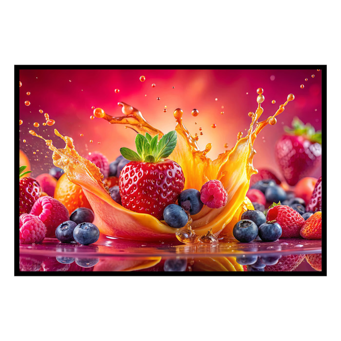 Affiche encadrée fruits éclaboussés sur fond noir Affiche + cadre en métal - Noir