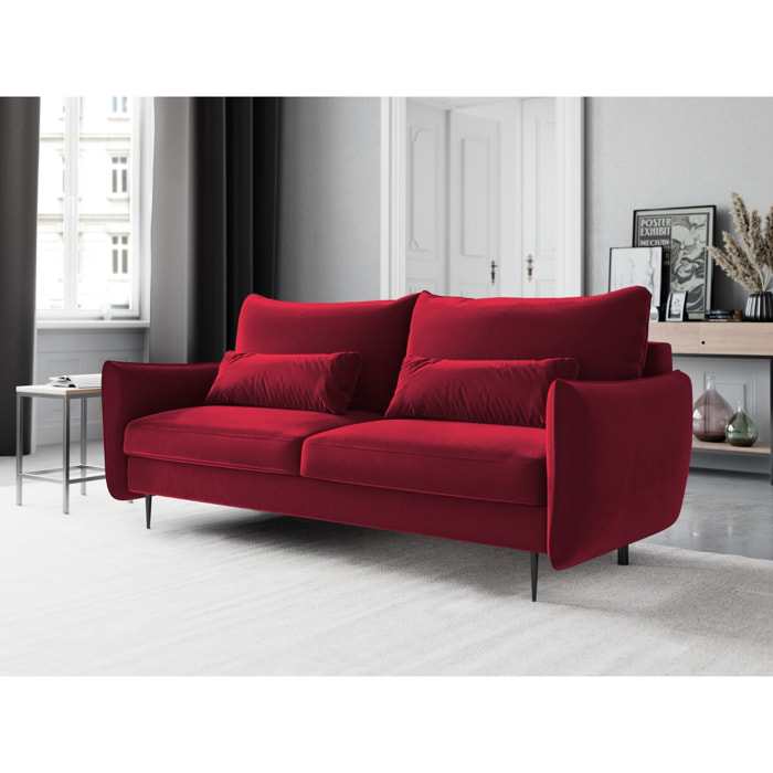 Canapé convertible avec coffre de rangement "Vermont" 3 places en velours rouge