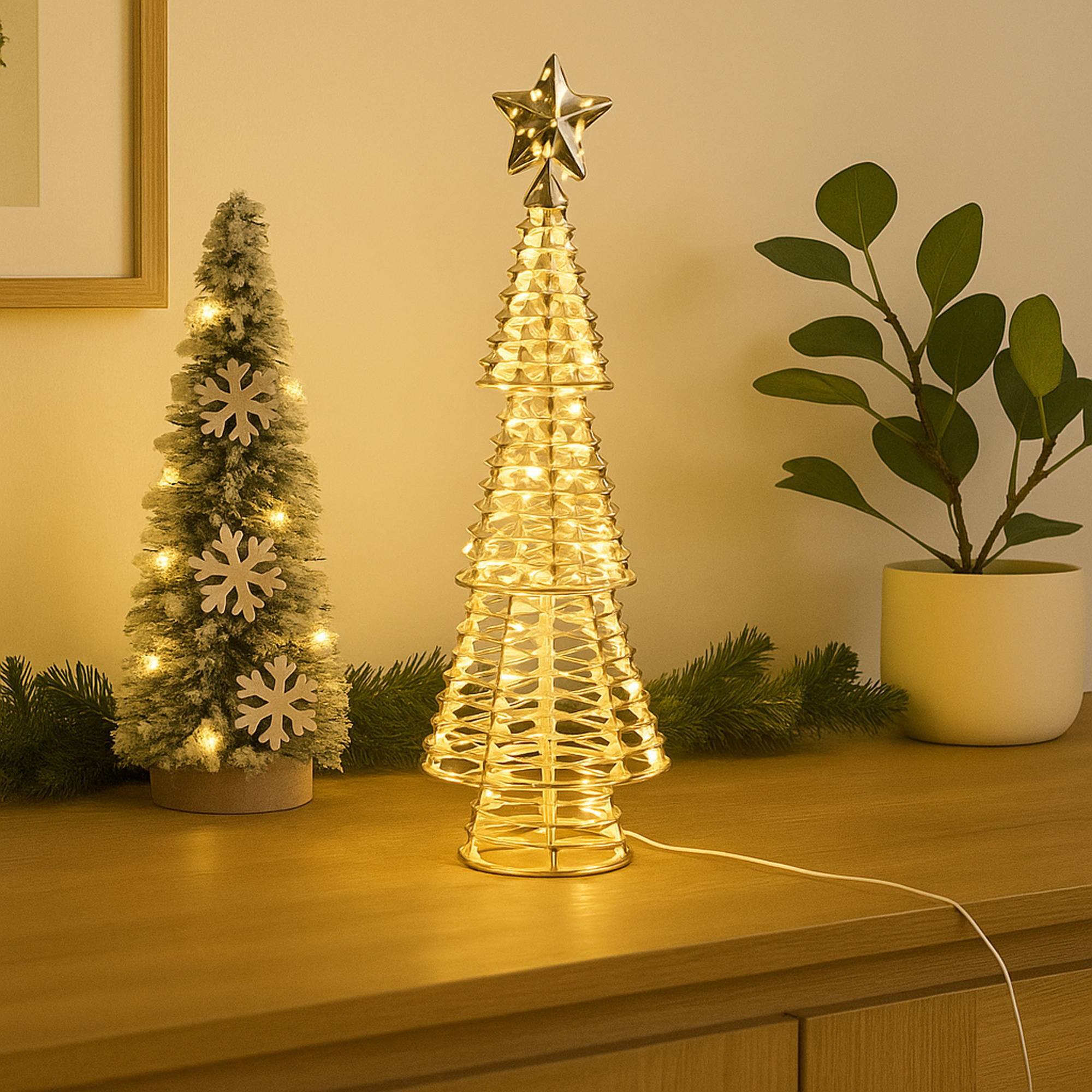 árbol de navidad con 200 micro luces led en blanco cálido diseño retorcido 21x21x68cm