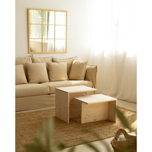 Table basse 2 pièces en bois massif ton naturel de 100x45cm Hauteur: 44.6 Longueur: 100 Largeur: 39