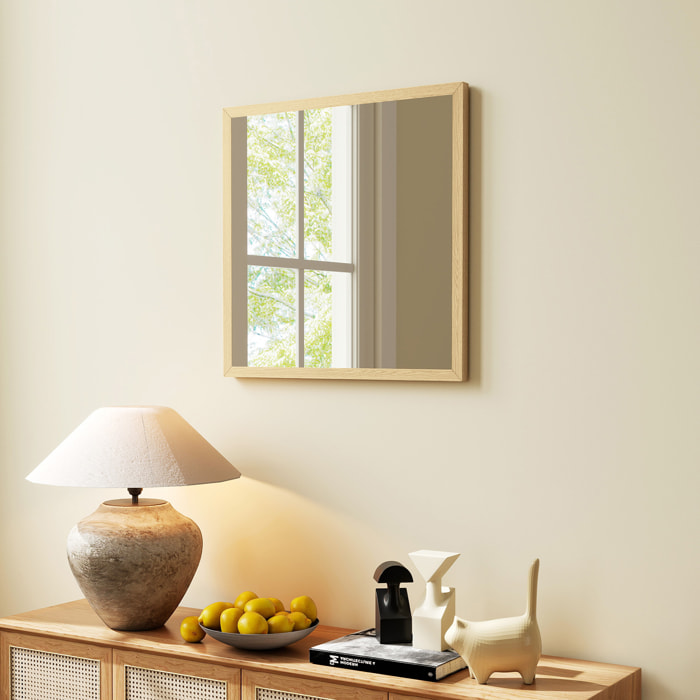 Miroir mural carré dim. 50L x 50H cm cadre effet bois naturel
