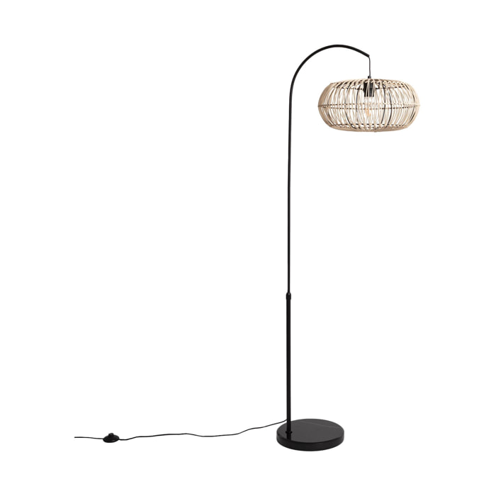 Lampadaire intérieur exotique rotin naturel métal et pierre effet marbre H170cm Diego