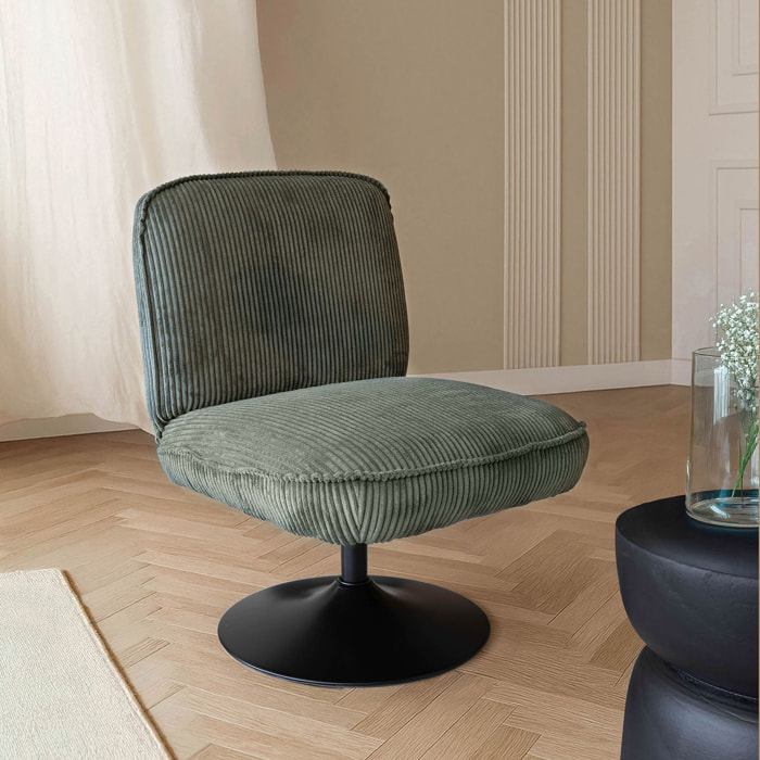Fauteuil pivotant en velours vert et pied en métal noir FUNKY