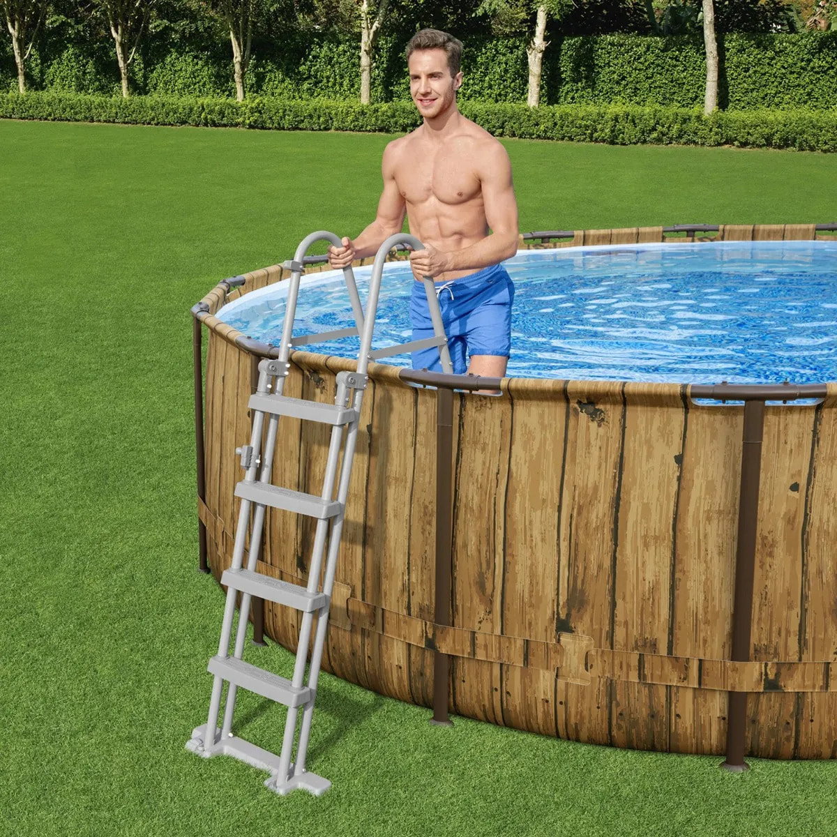 Piscine tubulaire ronde Ø 5,49 x 1,22 m aspect bois POWER STEEL SWIM VISTA de Bestway