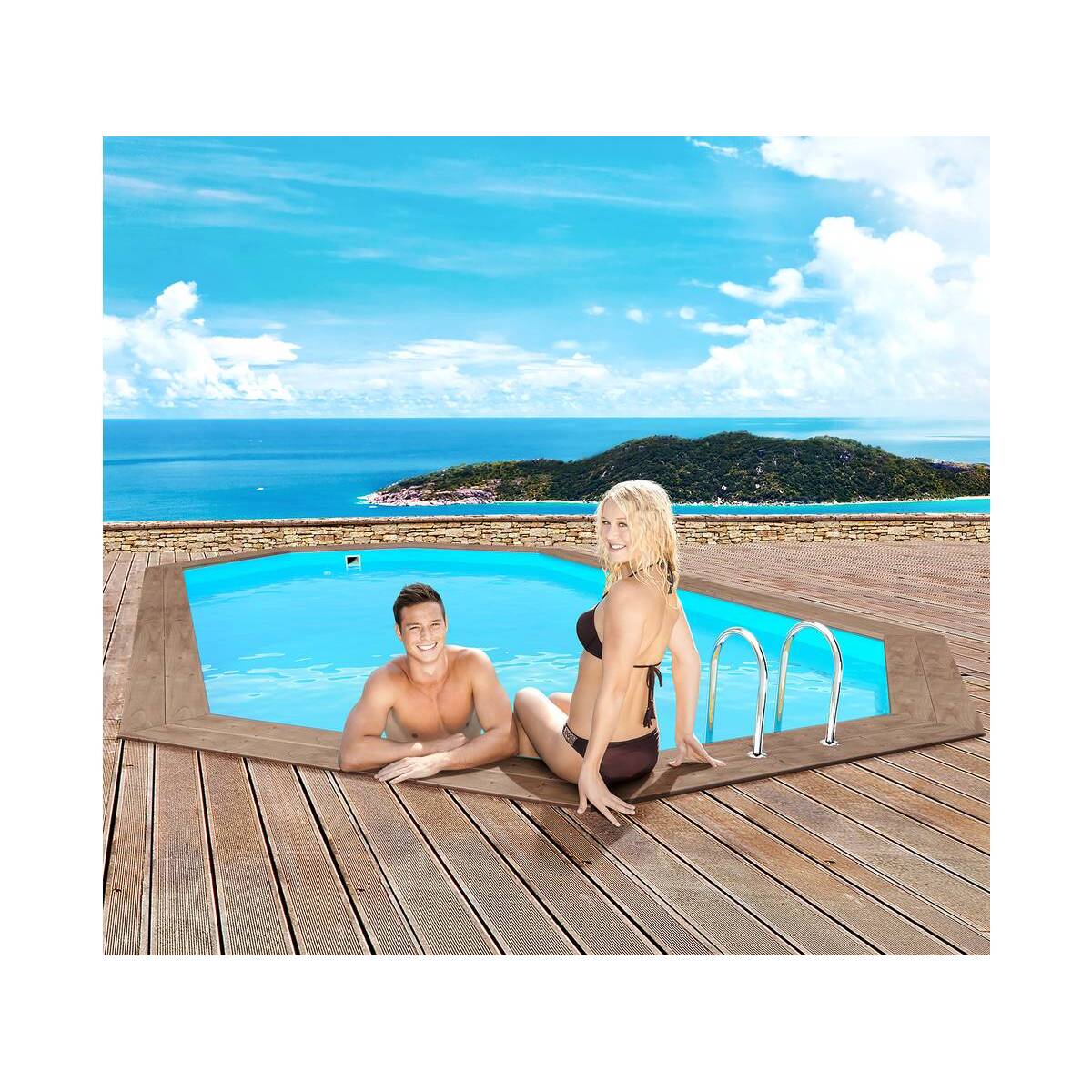 Piscine bois " Rio 130" - 5.60 x 3.70 x 1.39 m + Pompe à chaleur - Puissance 6.1 kW