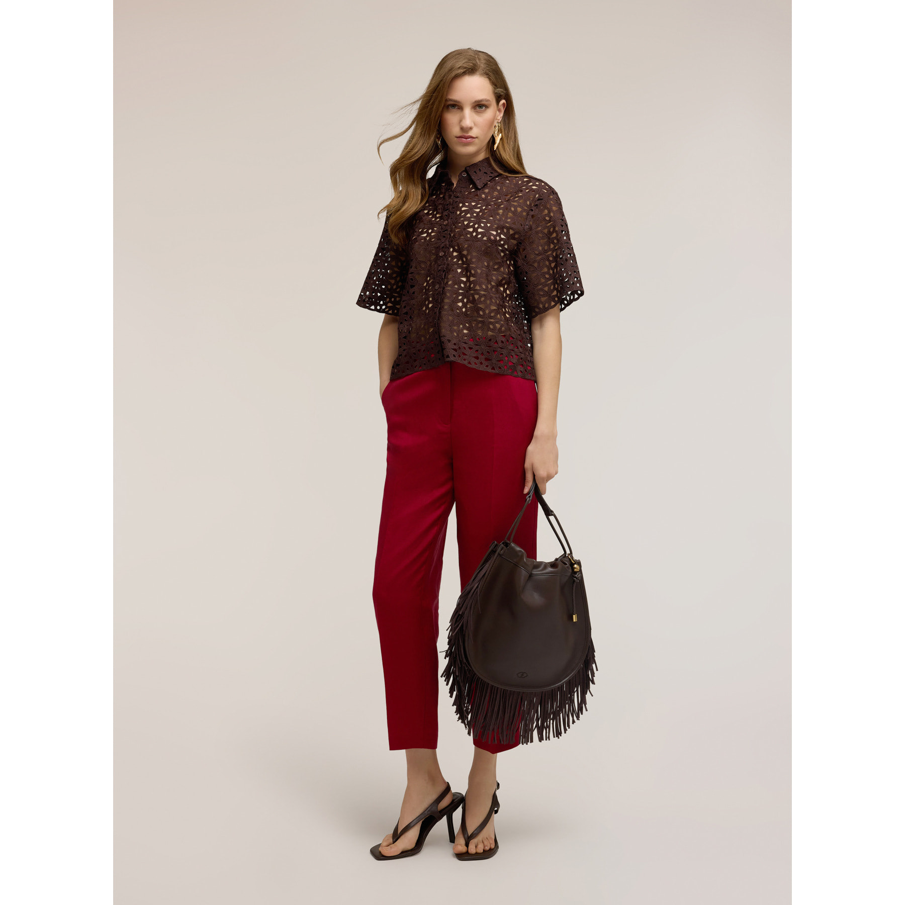 Motivi - Camicia boxy in pizzo macramé - Marrone