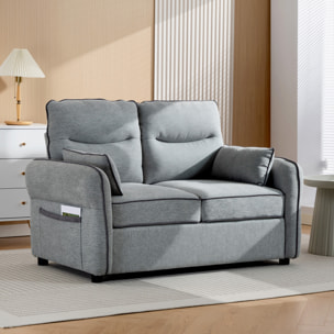 Canapé 2 places moderne haut dossier grand confort 2 coussins poche rangement velours gris