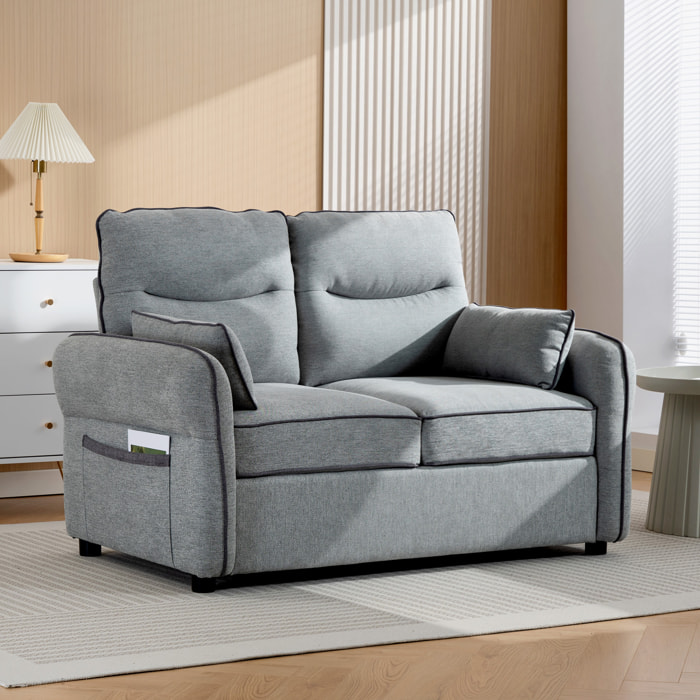 Canapé 2 places moderne haut dossier grand confort 2 coussins poche rangement velours gris