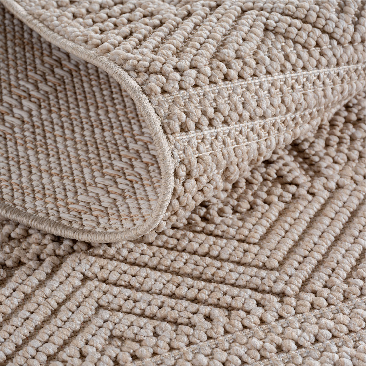 HELIX - Tapis moderne rond effet laine bouclé à motif berbère en relief beige