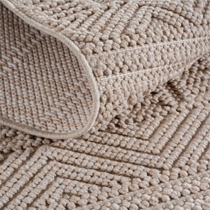 HELIX - Tapis moderne rond effet laine bouclé à motif berbère en relief beige