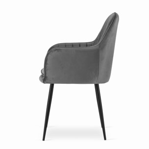 Sedia di design Lugo in velluto grigio scuro con gambe nere