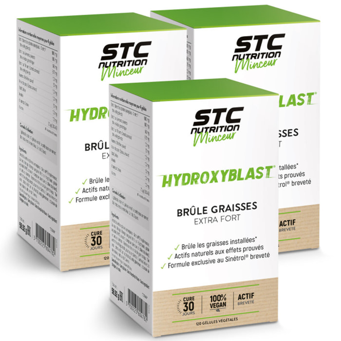 STC NUTRITION - Hydroxyblast - Complément alimentaire brûle-graisse extra fort et coupe-faim - Perte de poids - Ingrédients d'origine naturelle - Actif breveté Sinetrol - 100% vegan - Lot de 3