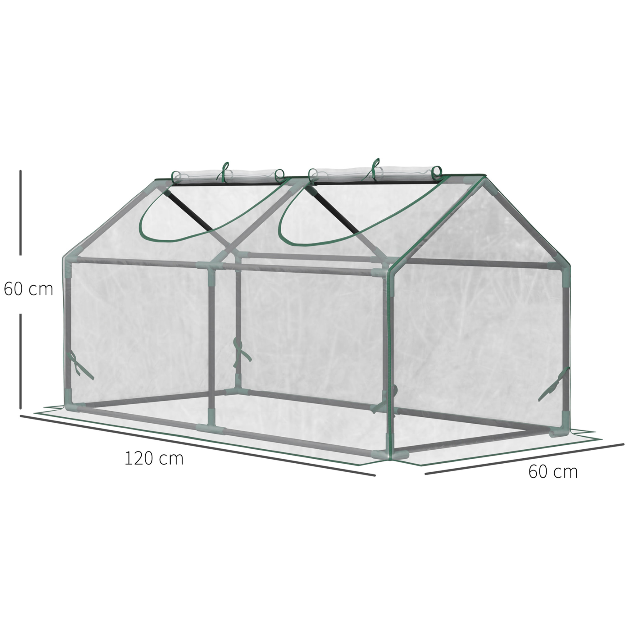 Invernadero de Terraza 120x60x60 cm Caseta de Jardín Acero con 2 Ventanas Enrollables Vivero Casero para Cultivo de Plantas Verduras Flores Transparente