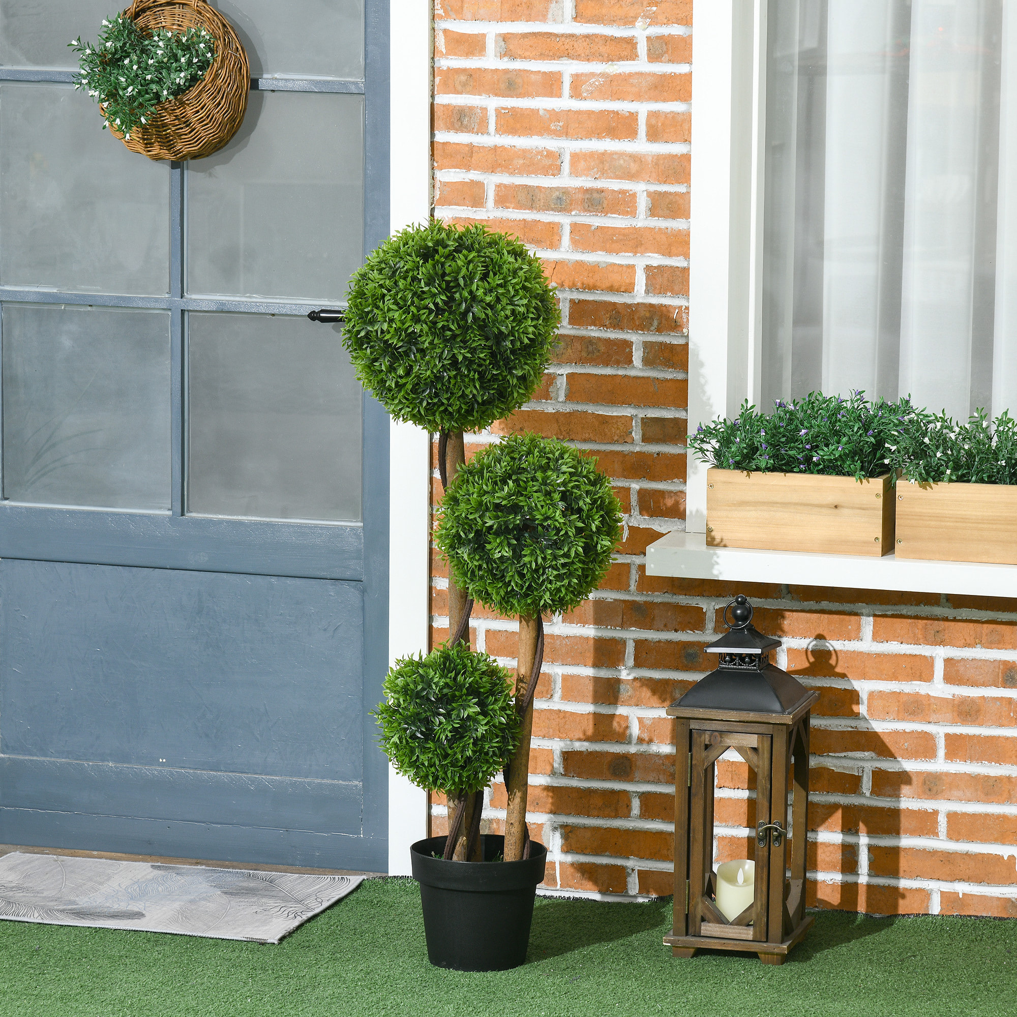 Buis artificiel topiaire artificielle 3 boules H. 110 cm pot inclus