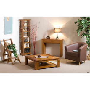 API - Table basse carrée marron sous plateau 90x90cm bois Teck