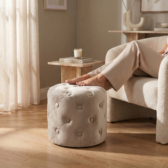 Pouf Poggiapiedi in Velluto Capitonné, Pouf Contenitore Design Moderno, Seduta Imbottita Multiuso per Soggiorno Camera da Letto Living, Complemento d’Arredo Elegante Stile Contemporaneo