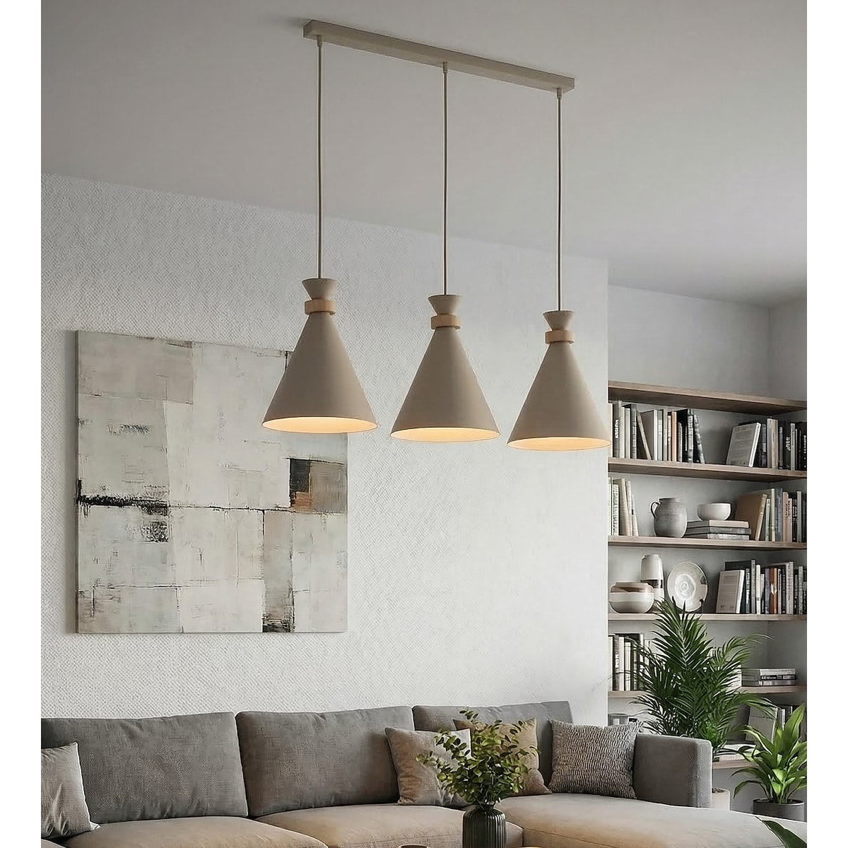 Lampada a sospensione ZERO in acciaio beige e legno