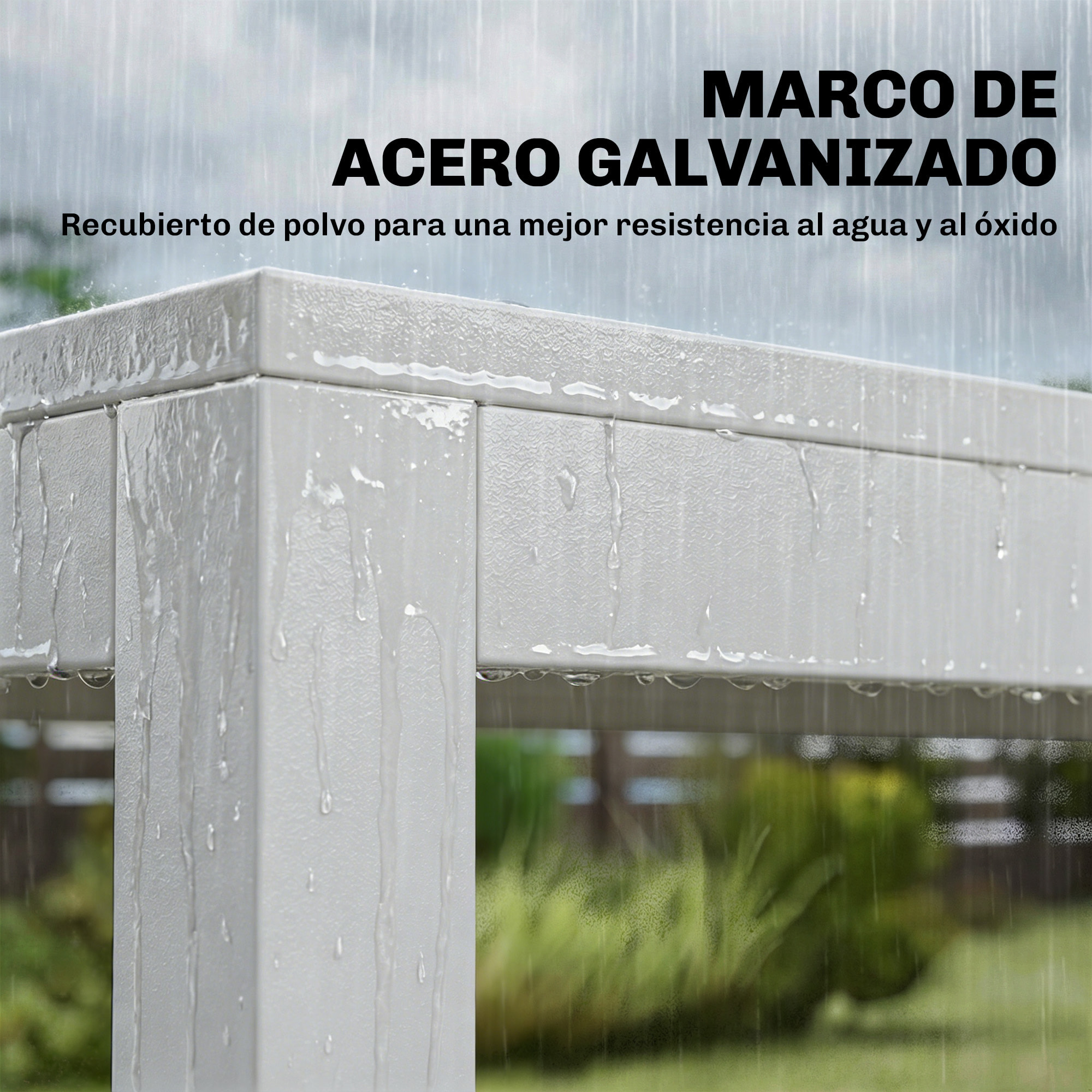 Conjunto de Mesa y Sillas Jardín de 7 Piezas, Muebles Jardín Exterior con Mesa de Plástico PSPC, 6 Sillas Apilables Transpirables, Marco de Acero Resistente a la Intemperie, Blanco