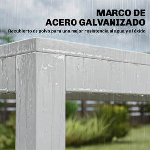 Conjunto de Mesa y Sillas Jardín de 7 Piezas, Muebles Jardín Exterior con Mesa de Plástico PSPC, 6 Sillas Apilables Transpirables, Marco de Acero Resistente a la Intemperie, Blanco