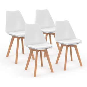 Chaises Nordia blanche pieds bois - lot de 4