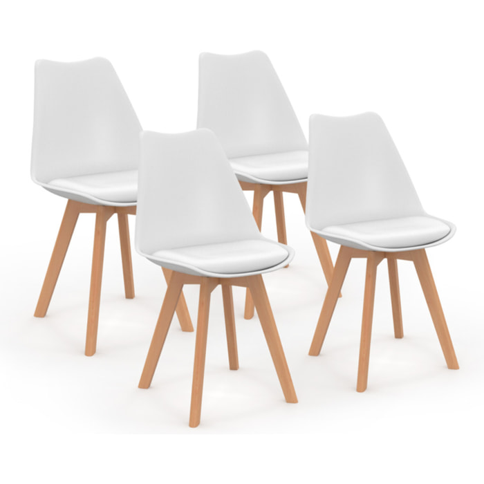 Chaises Nordia blanche pieds bois - lot de 4