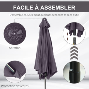 Parasol inclinable de jardin balcon terrasse manivelle toile polyester imperméabilisée haute densité 180 g/m² Ø2,7 x 2,35H m alu gris