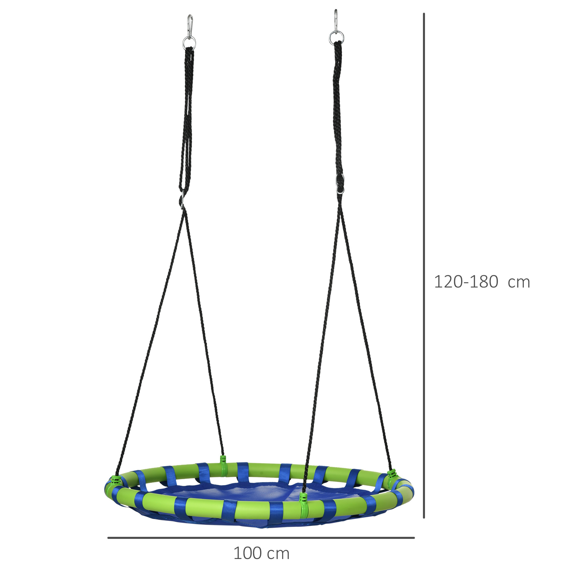 Balançoire nid d'oiseau ronde balançoire panier Ø 100 x 120-180H cm accessoires inclus bleu vert