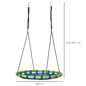Balançoire nid d'oiseau ronde balançoire panier Ø 100 x 120-180H cm accessoires inclus bleu vert