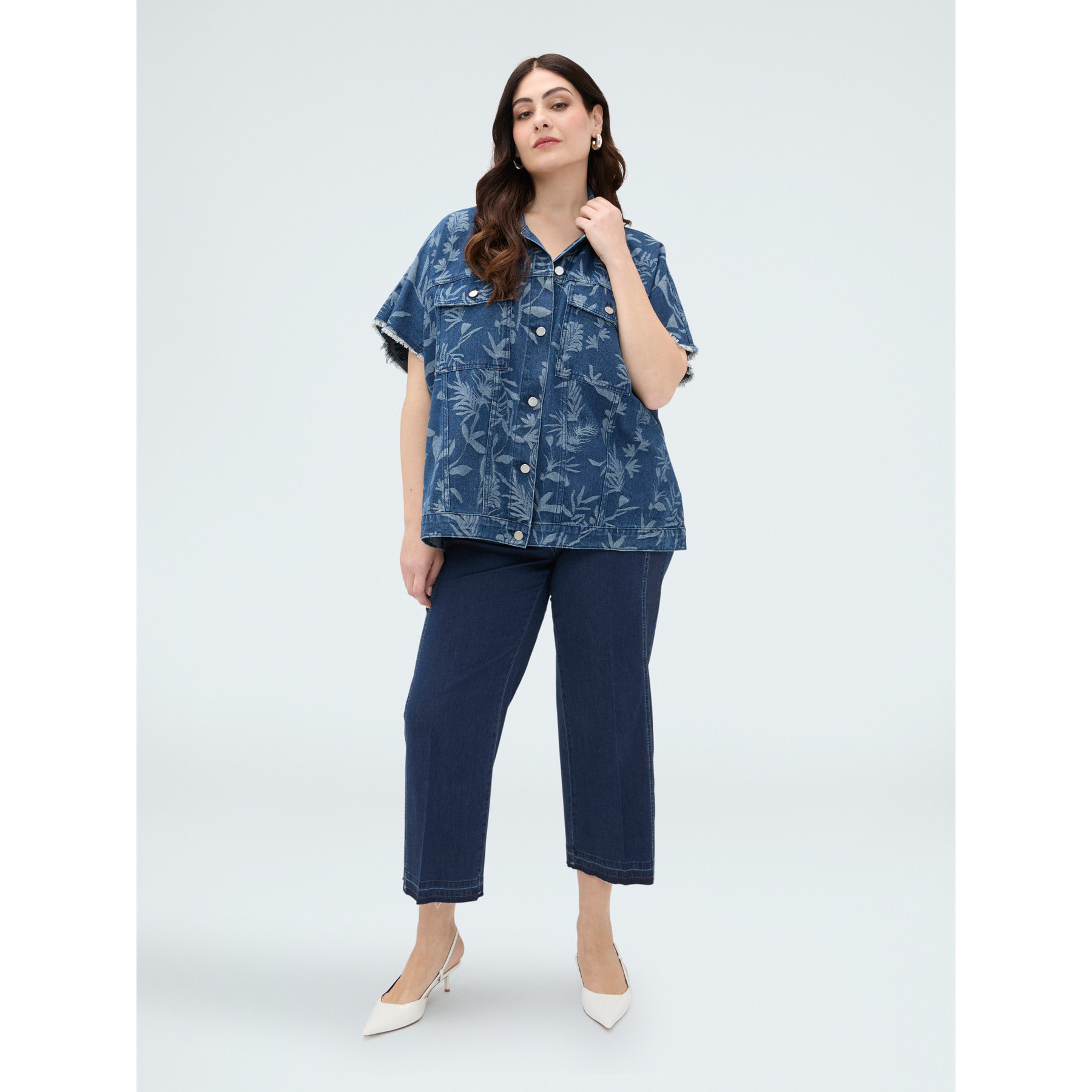 Fiorella Rubino - Camicia in denim con motivo jacquard foliage - Blu