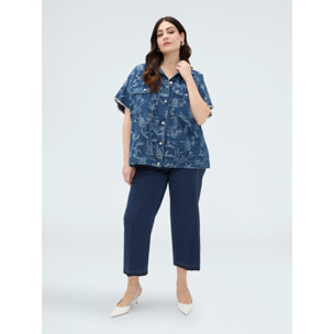 Fiorella Rubino - Camicia in denim con motivo jacquard foliage - Blu