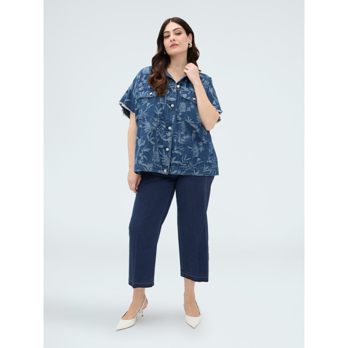 Fiorella Rubino - Camicia in denim con motivo jacquard foliage - Blu